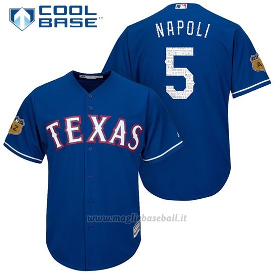 Maglia Baseball Uomo Texas Rangers Mike Napoli 2017 Allenamento Primaverile Cool Base